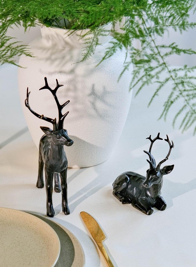 DN DECONATION 2PCS Black Reindeer Figurine Decoration, Small Christmas Resin Deer Statue Sculptures, Simple Black Deer Set for Indoor Home Decor Tabletop Offices Bedroom Living Room Shelf, Gifts - Image 3