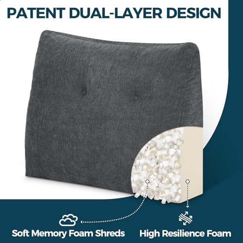 TANYOO Back Support Pillow for Recliner Soft Dual Layer Lumbar Support Pillow with Memory Foam Shreds Ergonomic Orthopedic Couch Back Cushions for Elderly Lower Back Pain Relief Dark Grey - Image 3