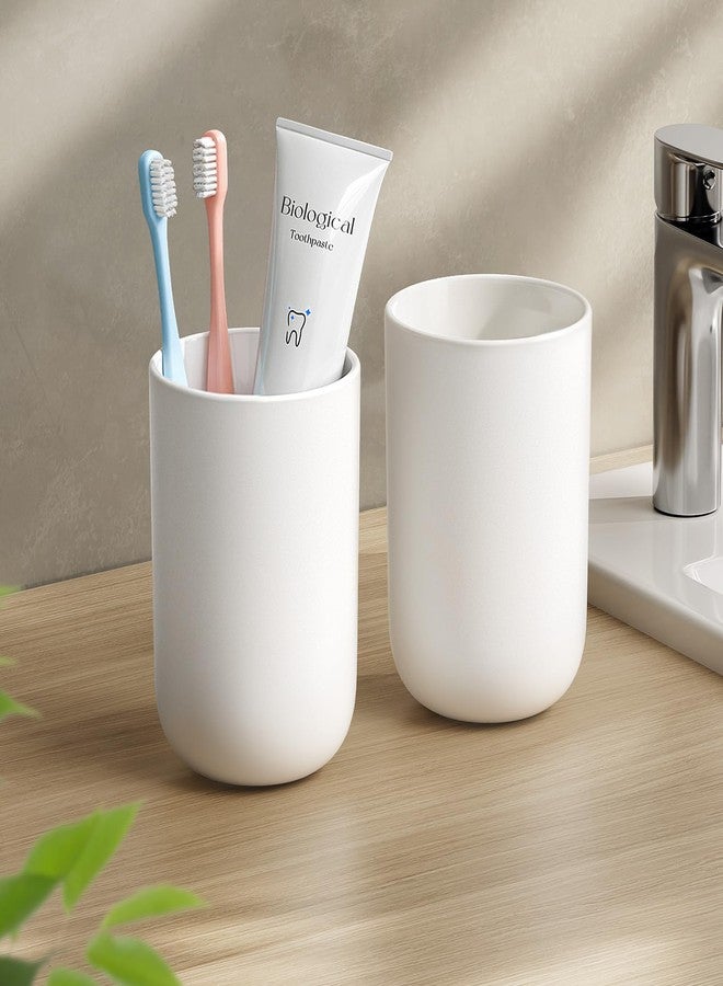 MOPMS Toothbrush Cup 13oz 380ml, Unbreakable Reusable Bathroom Tumbler 2Pcs, Non-Slip Plastic Bathroom Cup Toothbrush Holders for Bathroom White - Image 1