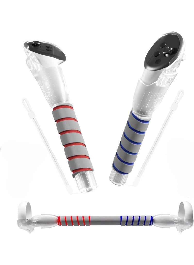 BIGTHREE 2-in-1 Adjustable Grips for Meta Quest 3/3S Controllers, VR Long Arms & Stick Extensions for Beat Saber/Gorilla Tag, Gaming Accessories with Easy Installation (Transparent version) - Image 1