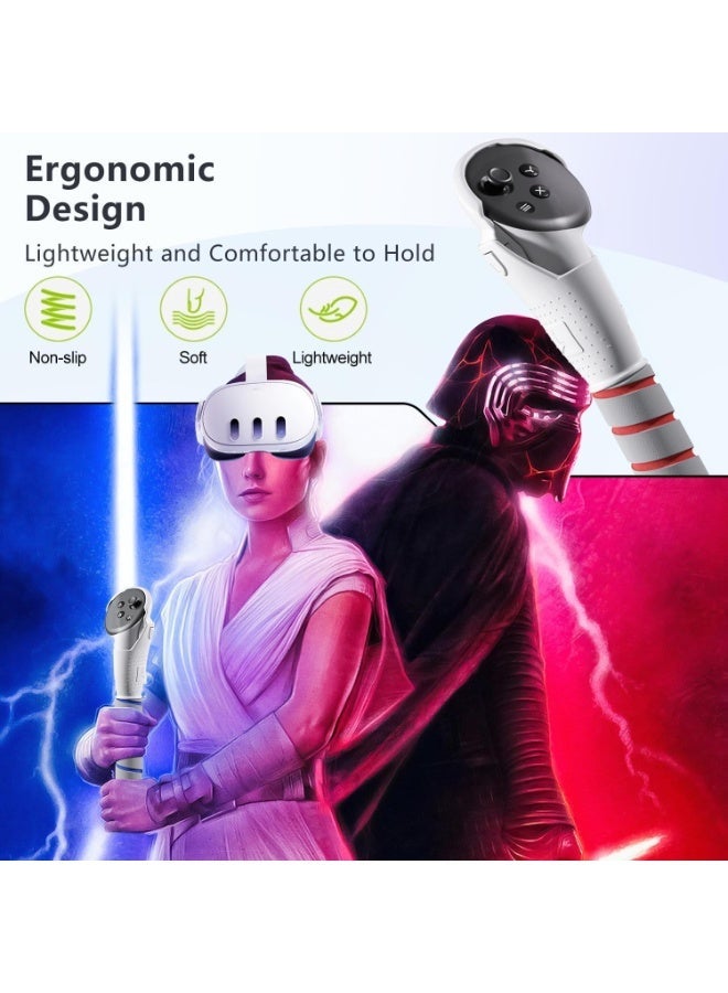 BIGTHREE 2-in-1 Adjustable Grips for Meta Quest 3/3S Controllers, VR Long Arms & Stick Extensions for Beat Saber/Gorilla Tag, Gaming Accessories with Easy Installation (Transparent version) - Image 3