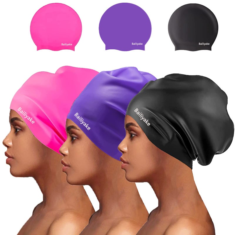 Bailiyake 3 Pack Extra Large Swim Cap For Braids And Dreadlocks