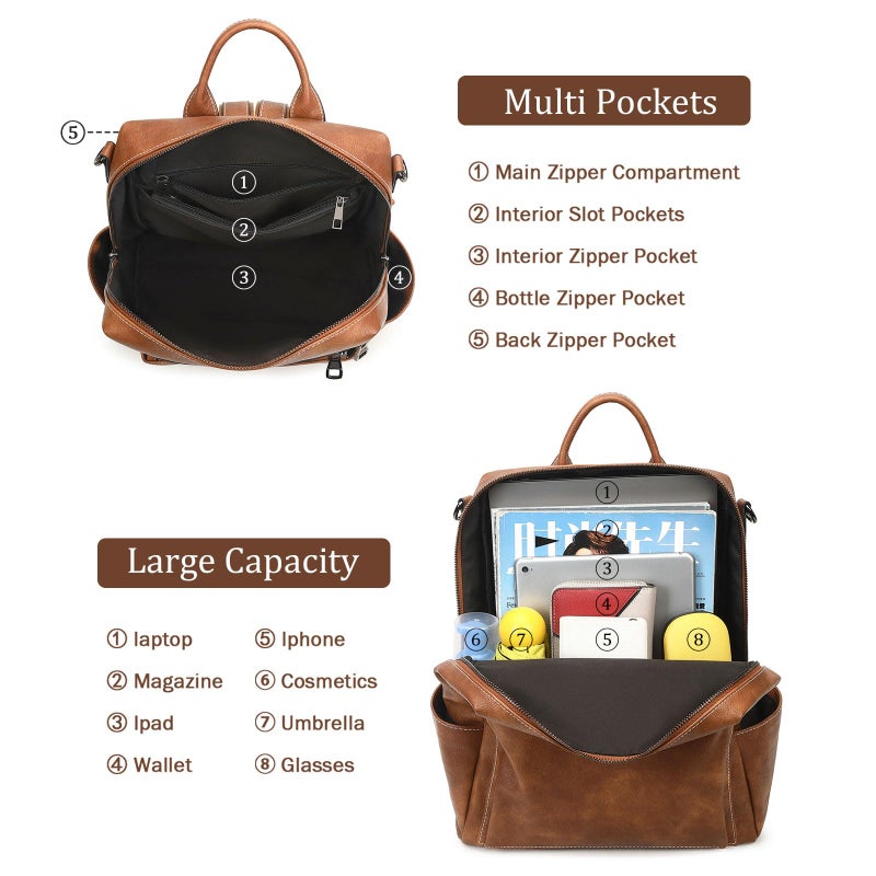 AGLOD Leather Backpack Purse for Women Designer Ladies Shoulder Bag Fashion Faux Work Travel Handbags - Image 3