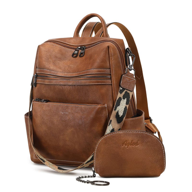 AGLOD Leather Backpack Purse for Women Designer Ladies Shoulder Bag Fashion Faux Work Travel Handbags - Image 1