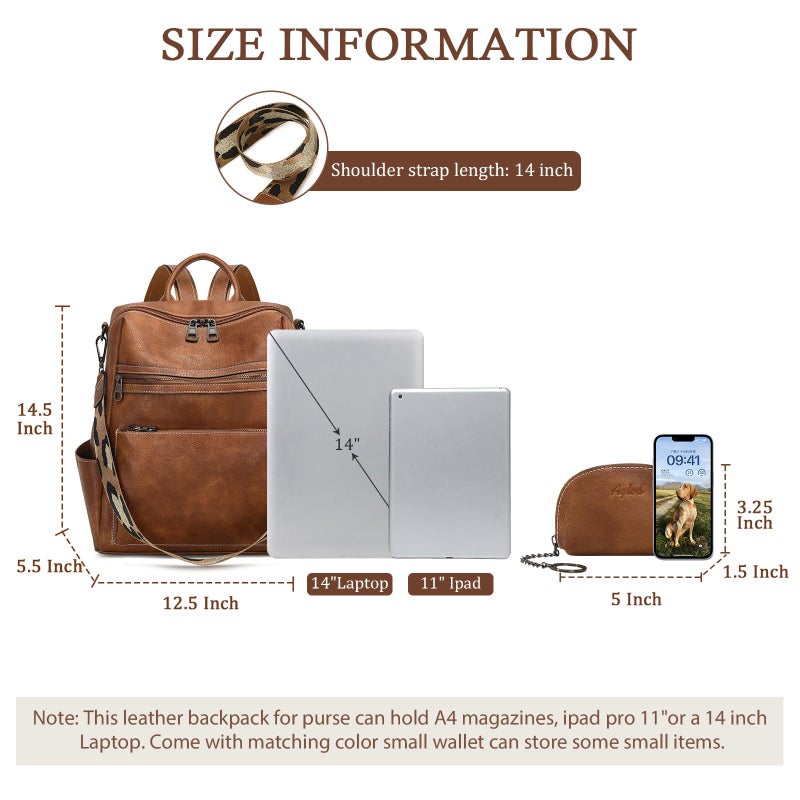 AGLOD Leather Backpack Purse for Women Designer Ladies Shoulder Bag Fashion Faux Work Travel Handbags - Image 2