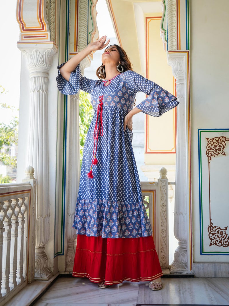 Yash Gallery Rayon Women's Grey Floral Printed Anarkali Regular Fit Kurta (1494Ykgrey, L, Grey), Large - Image 3