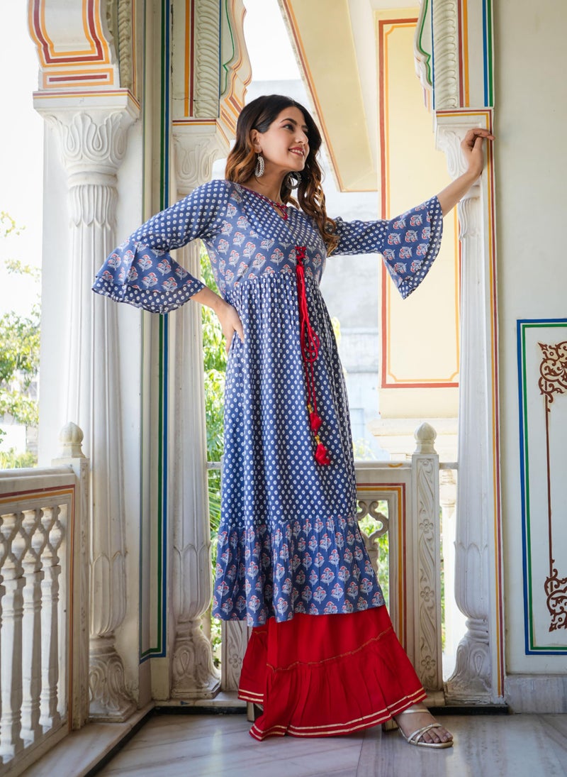 Yash Gallery Rayon Women's Grey Floral Printed Anarkali Regular Fit Kurta (1494Ykgrey, L, Grey), Large - Image 2