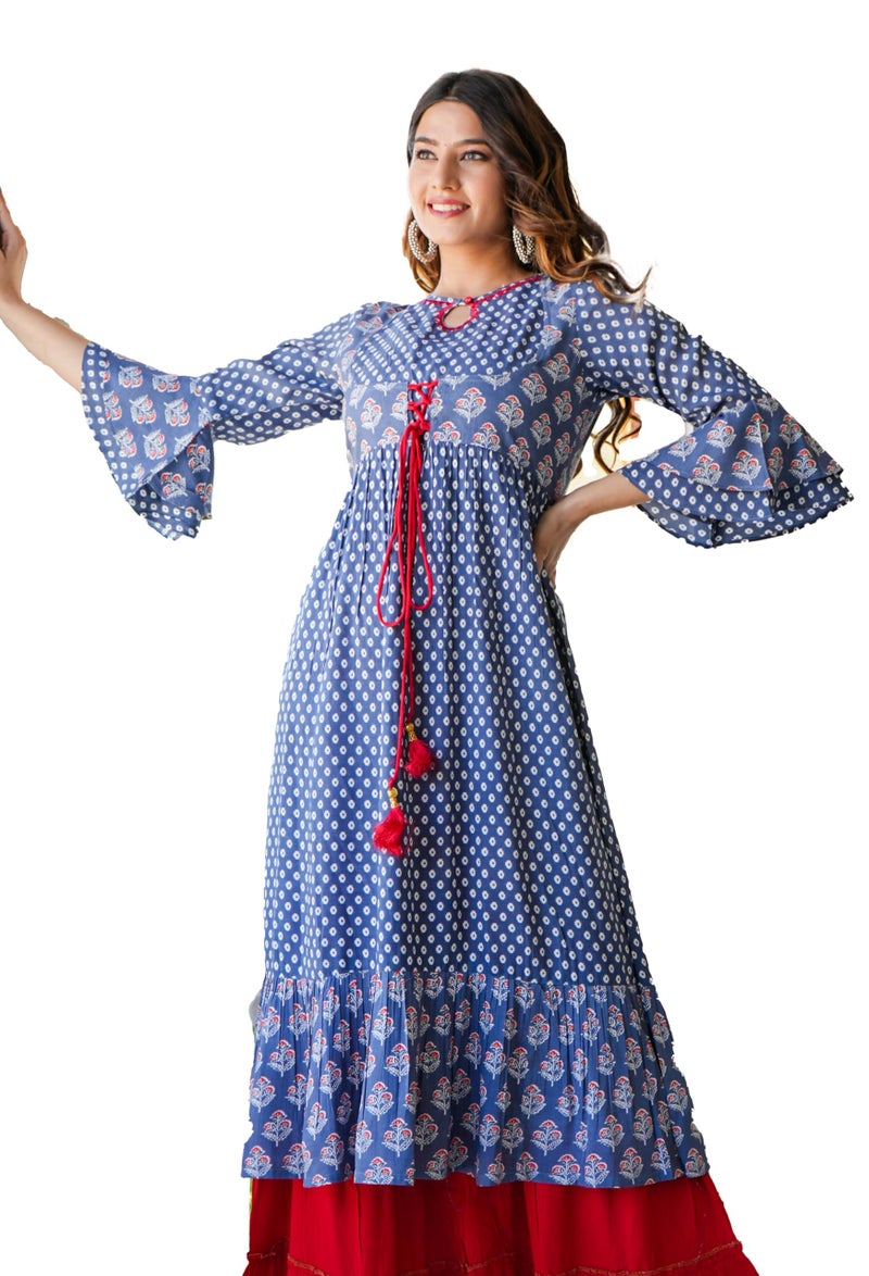Yash Gallery Rayon Women's Grey Floral Printed Anarkali Regular Fit Kurta (1494Ykgrey, L, Grey), Large - Image 1