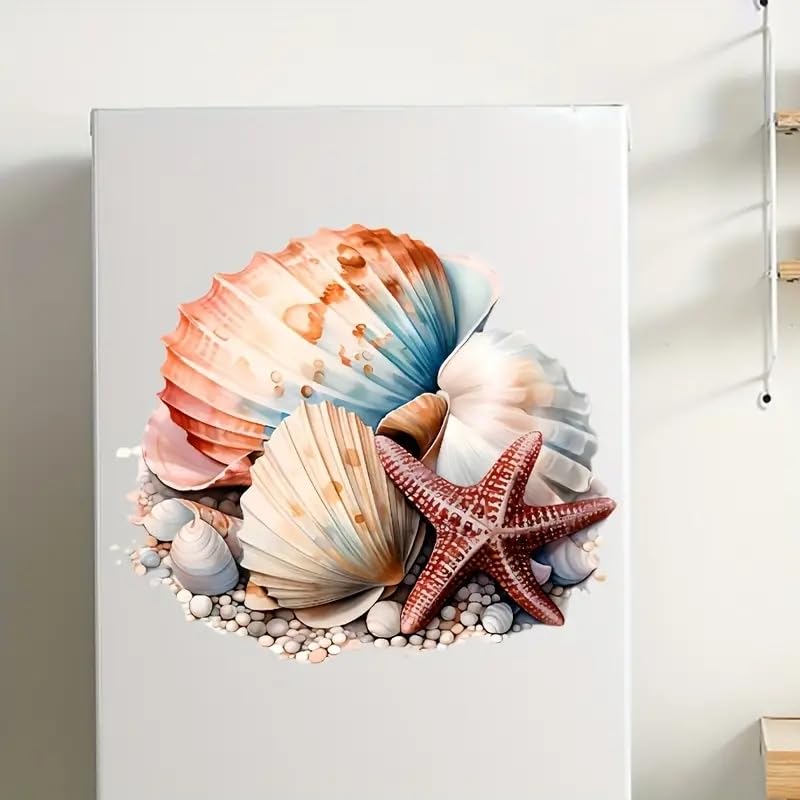 Paleery@FC Ocean Shell Starfish Toilet Cover Sticker Decals,Spring Flower Leaf Butterfly Waterproof Toilet Lid Tank Seat Decals Cistern Self-Adhesive Bathroom Wall Sticker - Image 3