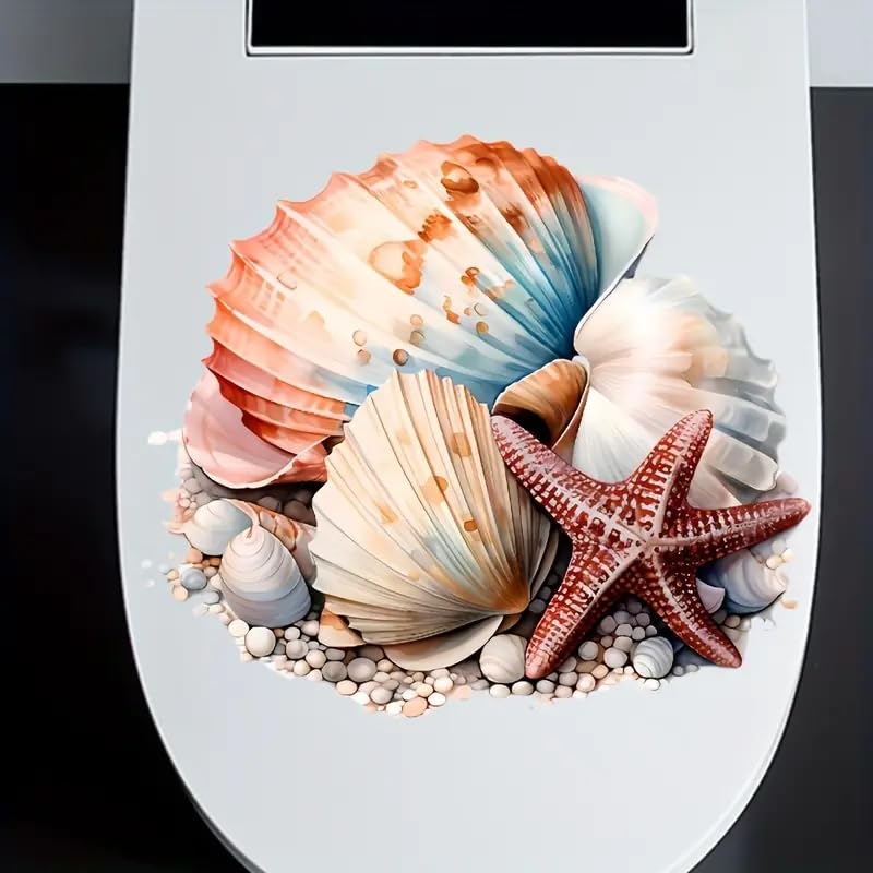 Paleery@FC Ocean Shell Starfish Toilet Cover Sticker Decals,Spring Flower Leaf Butterfly Waterproof Toilet Lid Tank Seat Decals Cistern Self-Adhesive Bathroom Wall Sticker - Image 4