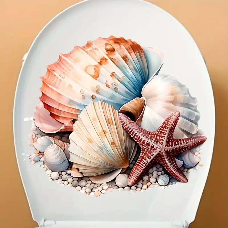 Paleery@FC Ocean Shell Starfish Toilet Cover Sticker Decals,Spring Flower Leaf Butterfly Waterproof Toilet Lid Tank Seat Decals Cistern Self-Adhesive Bathroom Wall Sticker - Image 5