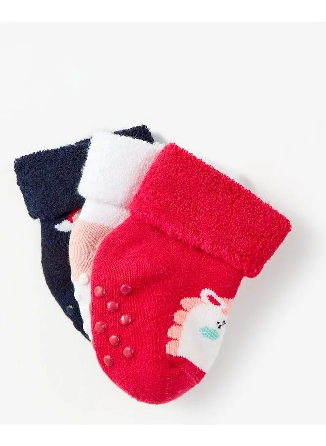 جون June 3 Pieces Towel Non-Slip Unicorn Patterned Baby Socks Pink