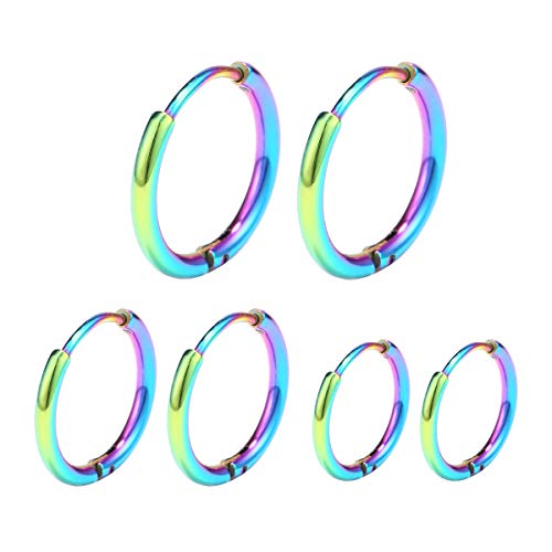Vishoca Surgical Stainless Steel Thin Hoop Earrings 6mm/8mm/10mm Small Huggie Hoop Earrings for Women and Men (F: Colour (Diameter 6mm/8mm/10mm),3 Pairs) - Image 1