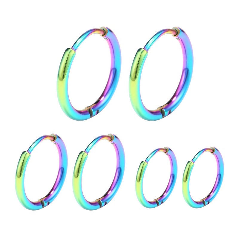 Vishoca Surgical Stainless Steel Thin Hoop Earrings 6mm/8mm/10mm Small Huggie Hoop Earrings for Women and Men (F: Colour (Diameter 6mm/8mm/10mm),3 Pairs) - Image 5