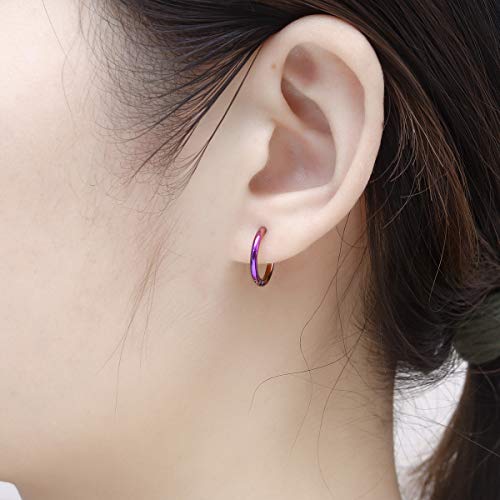 Vishoca Surgical Stainless Steel Thin Hoop Earrings 6mm/8mm/10mm Small Huggie Hoop Earrings for Women and Men (F: Colour (Diameter 6mm/8mm/10mm),3 Pairs) - Image 4