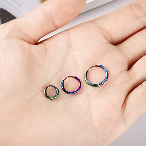 Vishoca Surgical Stainless Steel Thin Hoop Earrings 6mm/8mm/10mm Small Huggie Hoop Earrings for Women and Men (F: Colour (Diameter 6mm/8mm/10mm),3 Pairs) - Image 3