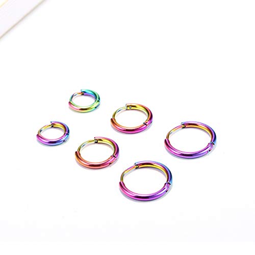 Vishoca Surgical Stainless Steel Thin Hoop Earrings 6mm/8mm/10mm Small Huggie Hoop Earrings for Women and Men (F: Colour (Diameter 6mm/8mm/10mm),3 Pairs) - Image 2