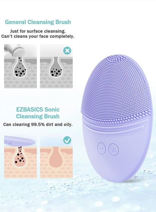EZBASICS Facial Cleansing Brush Made with Ultra Hygienic Soft Silicone, Waterproof Sonic Vibrating Face Brush for Deep Cleansing, Gentle Exfoliating and Massaging Violet - Image 3
