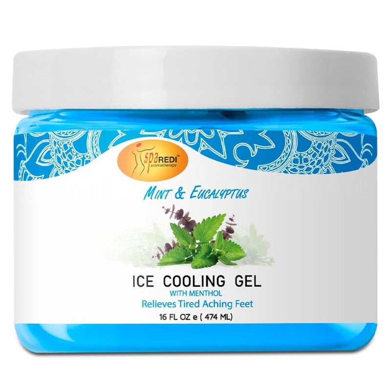 SPA REDI - Massage Cooling Gel for Pedicure, Mint and Eucalyptus Oil with Menthol 16 Oz, Peppermint Extract - Professional Strength Pedicure Foot and Leg Ice Cooling Gel Massage Therapy,