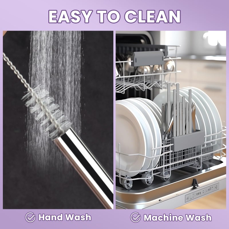 NiHome 8PCS Stainless Steel Straws for Owala Water Bottle, 4 Lengths Compatible with FreeSip 19oz 24oz 32oz 40oz, Tritan 25oz, Kidsâ€™ FreeSip 16oz, with Cleaning Brush & Travel Storage Bag (Silver) - Image 5