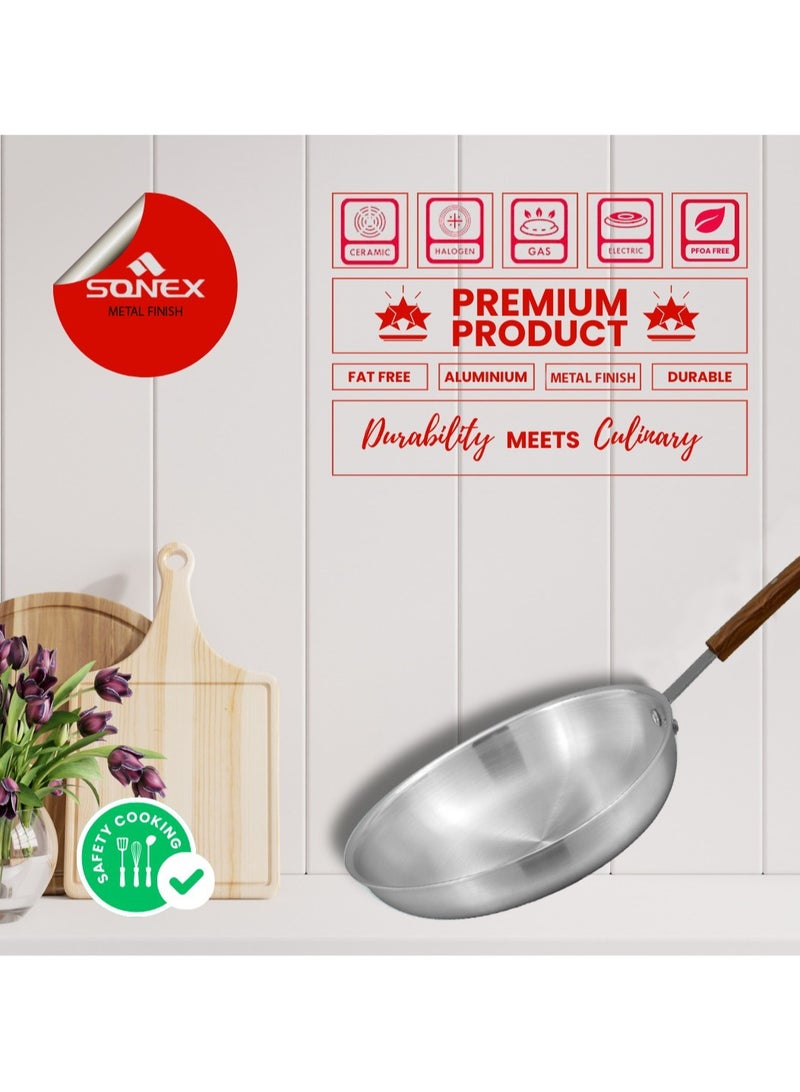 Sonex Traditional Frying Pan No. 2 (26 cm), Cookware, Heat Resistant Wooden Handle, Frying Pan, Long Lasting Durable Construction, Wooden Handle, PFOA Free, Metal Finish Aluminum, Silver - Image 4
