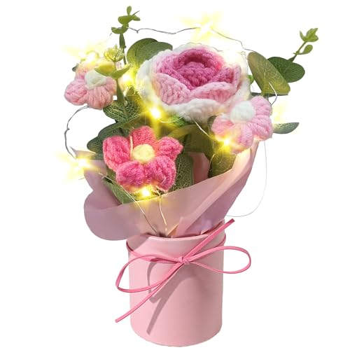 Vynora Crochet Daisy Flowers Bouquet, Valentine's Day Handmade Daisy Artificial Flowers with Card for Mother's Day, Birthday, Wedding, Home Decor, Teacher's Day, Grandma Bday Gift (Pink) - Image 1
