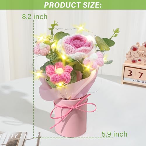 Vynora Crochet Daisy Flowers Bouquet, Valentine's Day Handmade Daisy Artificial Flowers with Card for Mother's Day, Birthday, Wedding, Home Decor, Teacher's Day, Grandma Bday Gift (Pink) - Image 2