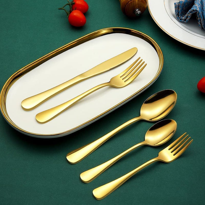 Trifecta Golden Flatware Cutlery Silverware Spoon 5 PCs Tableware with Titanium Plated Stainless Steel Colorful Include KnifeForkSpoon Western Eating Utensil Set Dishwasher Safe Golden 5 - Image 2