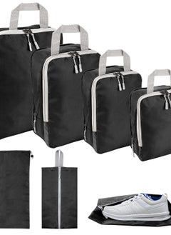 Compression Packing Cubes - 6 Set Suitcase Organizer Bags for Travel. Expandable Luggage Organizers for Suitcase and Backpack. Travel Essentials for Women and Men in Black.