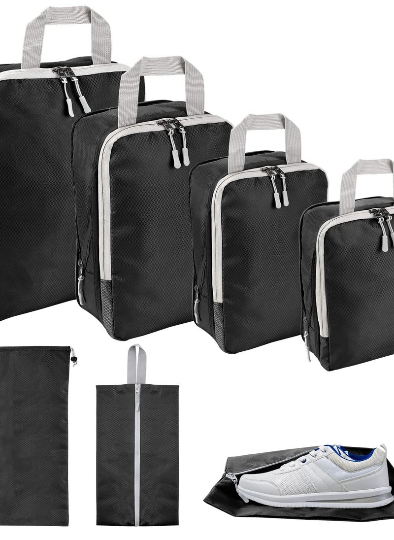 Excefore - Compression Packing Cubes - 6 Set Suitcase Organizer Bags for Travel. Expandable Luggage Organizers for Suitcase and Backpack. Travel Essentials for Women and Men in Black. - Image 1