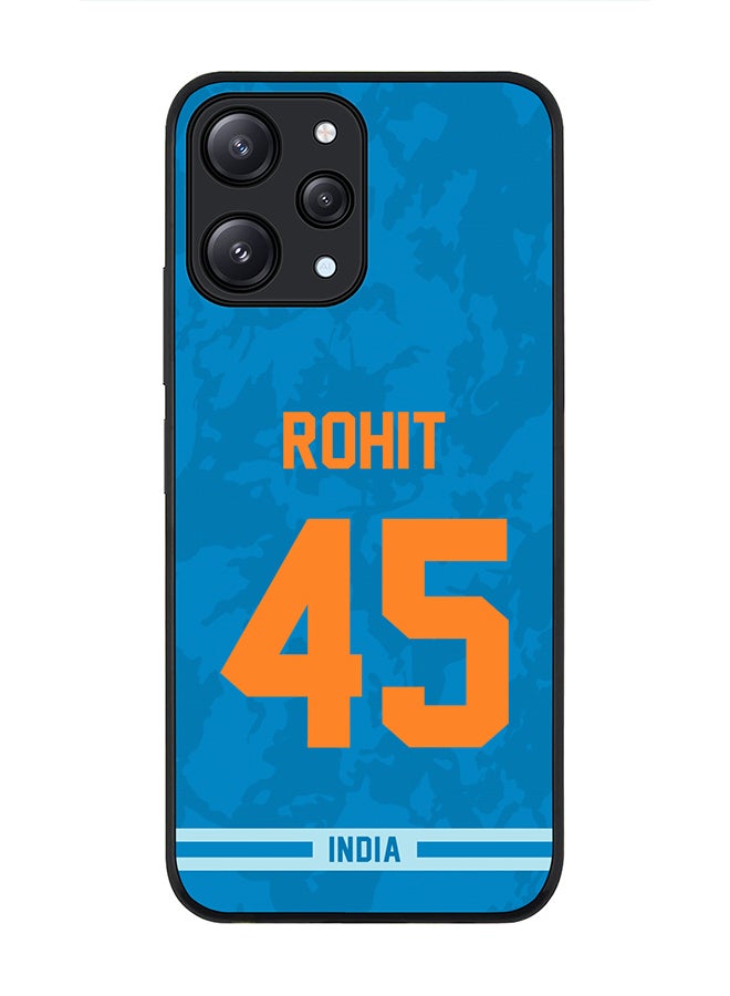 Stylizedd Cover for Xiaomi Redmi 12 4G Case, Rugged Black Slim Fit Soft Flexible Thin Protective Phone Cases - Player Name - Rohit Sharma, Jersey Number- 45 - Image 1