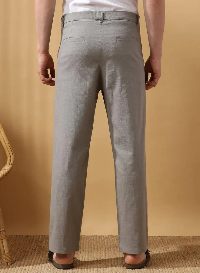 Dennis Lingo Men's Grey 100% Cotton Solid Pattern Full Length Chinos Straight Fit Trouser