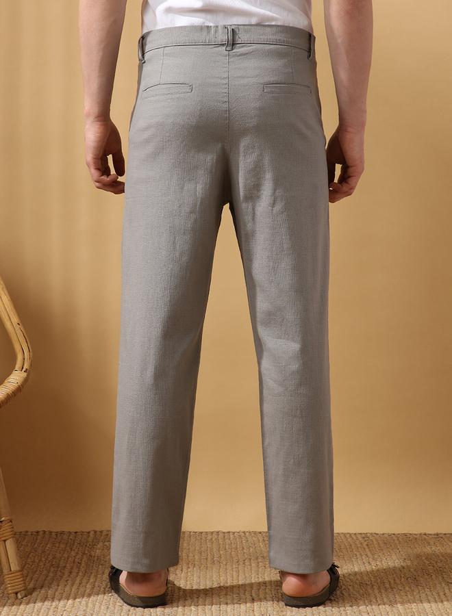 Dennis Lingo Men's Grey 100% Cotton Solid Pattern Full Length Chinos Straight Fit Trouser  - Image 3