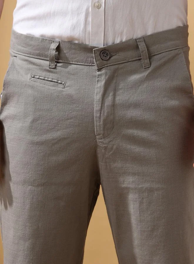 Dennis Lingo Men's Grey 100% Cotton Solid Pattern Full Length Chinos Straight Fit Trouser