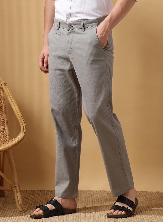 Dennis Lingo Men's Grey 100% Cotton Solid Pattern Full Length Chinos Straight Fit Trouser  - Image 2