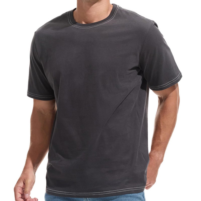 VEIISAR Men's Heavy Weight Crew Neck T-Shirt - Mens Premium Cotton Thick Tee Pre Shrunk Dark Grey XXXL - Image 1