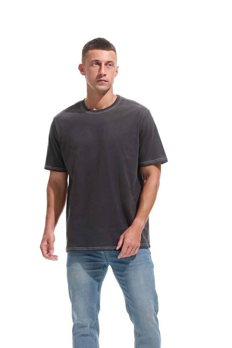 VEIISAR Men's Heavy Weight Crew Neck T-Shirt - Mens Premium Cotton Thick Tee Pre Shrunk Dark Grey XXXL - Image 4