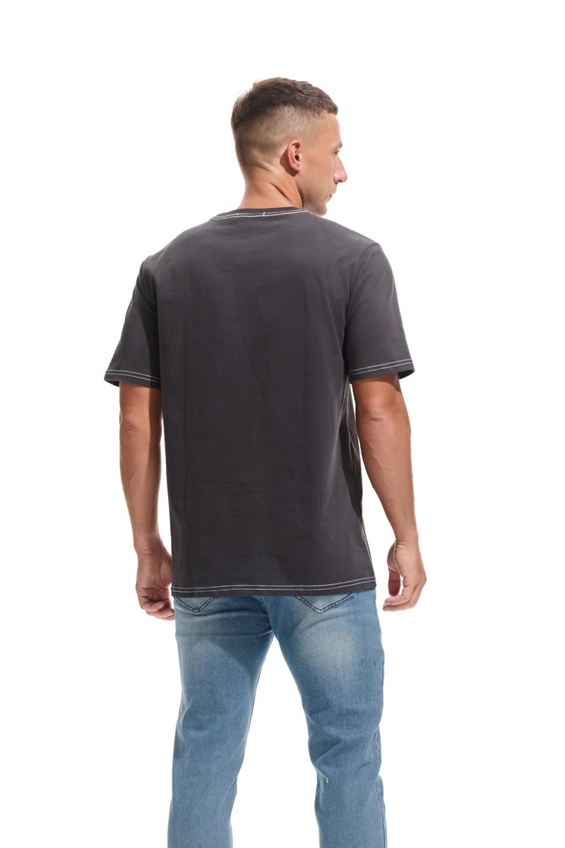 VEIISAR Men's Heavy Weight Crew Neck T-Shirt - Mens Premium Cotton Thick Tee Pre Shrunk Dark Grey XXXL - Image 2