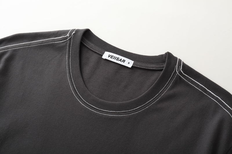 VEIISAR Men's Heavy Weight Crew Neck T-Shirt - Mens Premium Cotton Thick Tee Pre Shrunk Dark Grey XXXL - Image 5