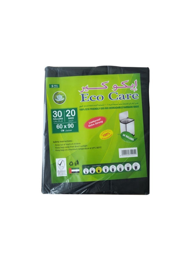 Eco Care Black Garbage Bag - 20 Count, 30 Gallons, 60X90cm