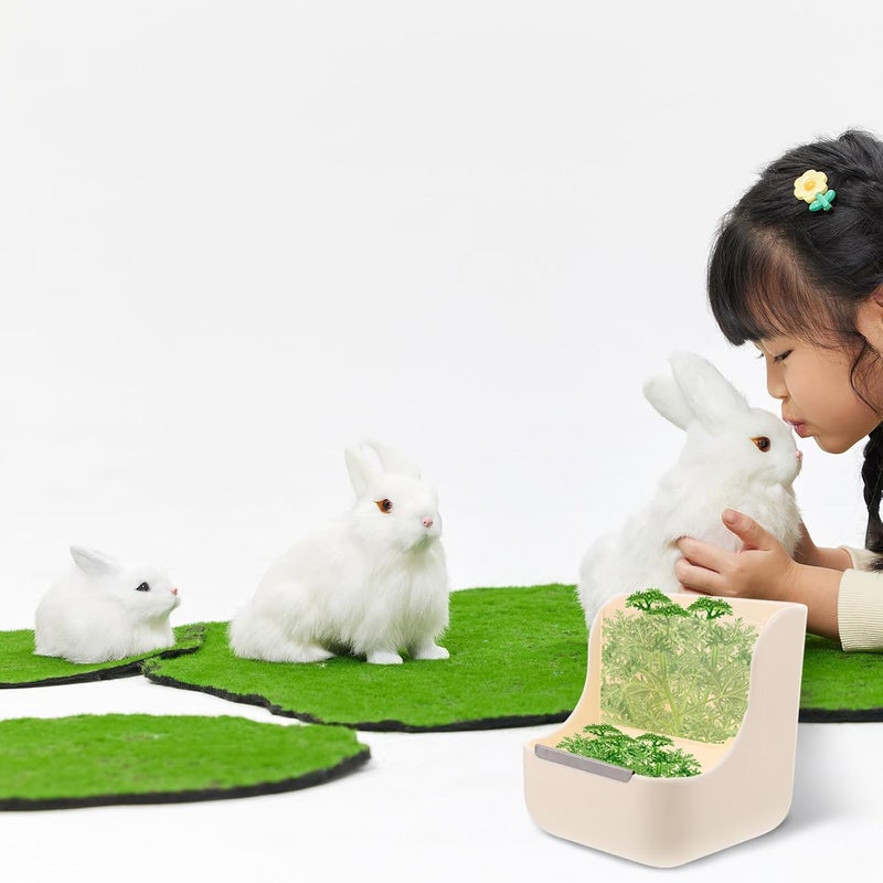 GALPADA Rabbit Hay Feeder with Anti-tip Food Bowl 2-in-1 Beige Grass Rack Pet Feeder for Guinea Pigs and Rabbits Small Animal Feeding Supplies - Image 5