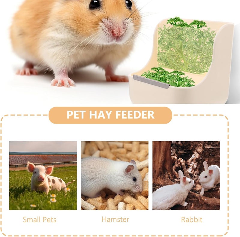 GALPADA Rabbit Hay Feeder with Anti-tip Food Bowl 2-in-1 Beige Grass Rack Pet Feeder for Guinea Pigs and Rabbits Small Animal Feeding Supplies - Image 3