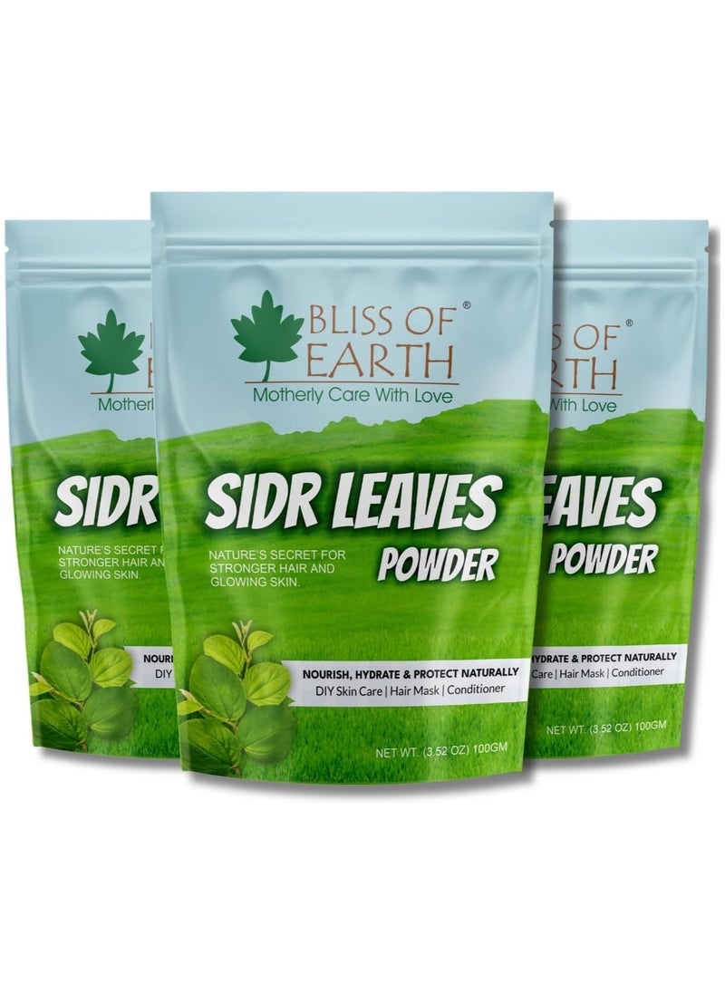 BLISS OF EARTH Sidr Powder for Hair and Body 100 Percent Pure Sidr Leaves Powder for Hair Growth Skin and Face Natural Hair Cleanser and Conditioner Pack of 3 x 100g  - Image 1