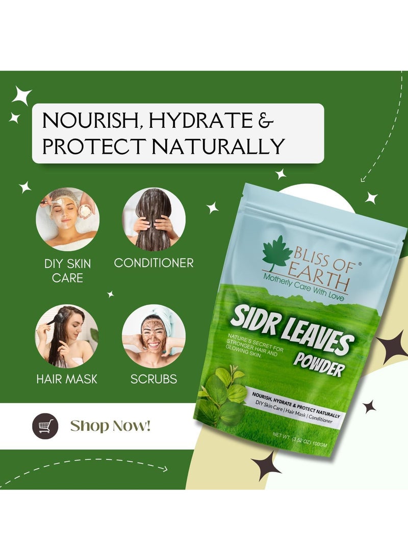 BLISS OF EARTH Sidr Powder for Hair and Body 100 Percent Pure Sidr Leaves Powder for Hair Growth Skin and Face Natural Hair Cleanser and Conditioner Pack of 3 x 100g  - Image 3