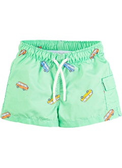 Gold Class Kidswear Boys Car Patterned Green Swim Shorts  - Image 1