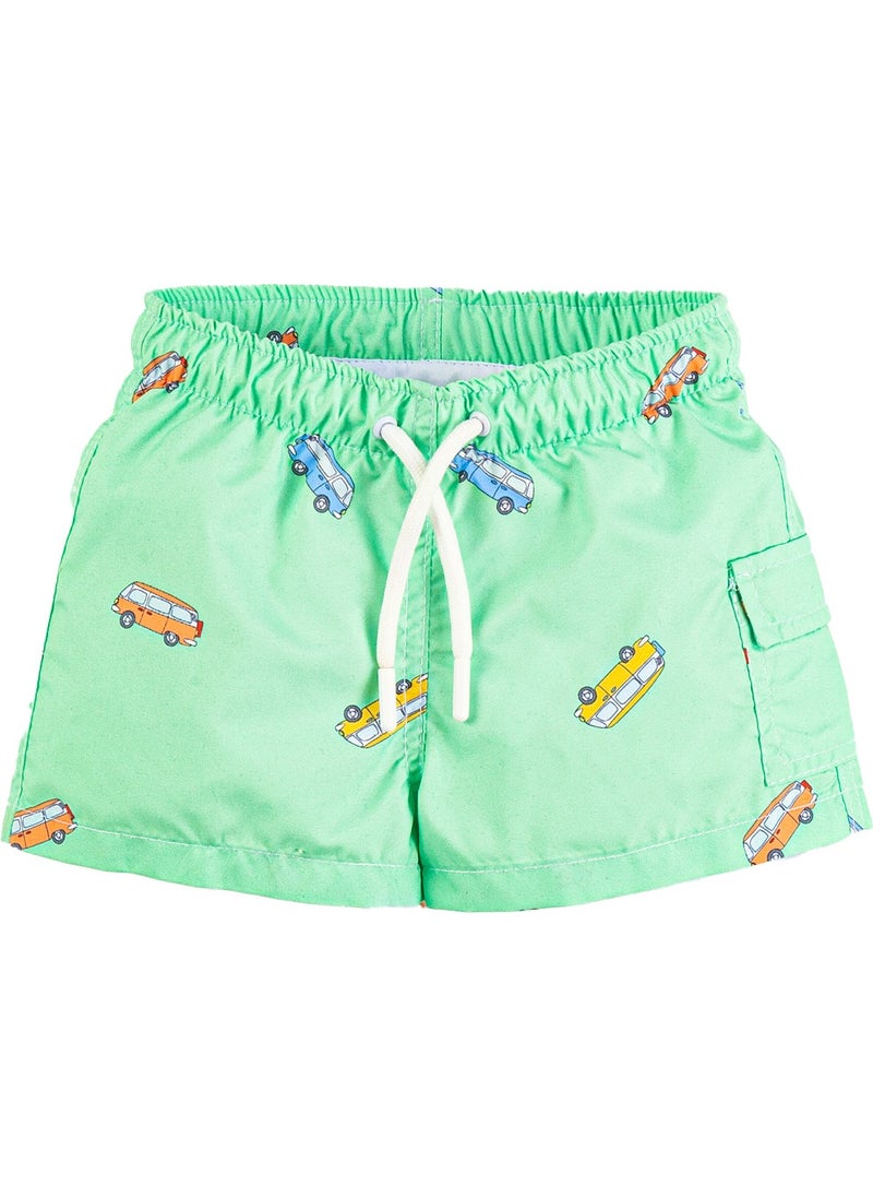 Gold Class Kidswear Boys Car Patterned Green Swim Shorts  - Image 1