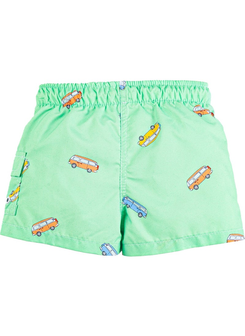 Gold Class Kidswear Boys Car Patterned Green Swim Shorts  - Image 2