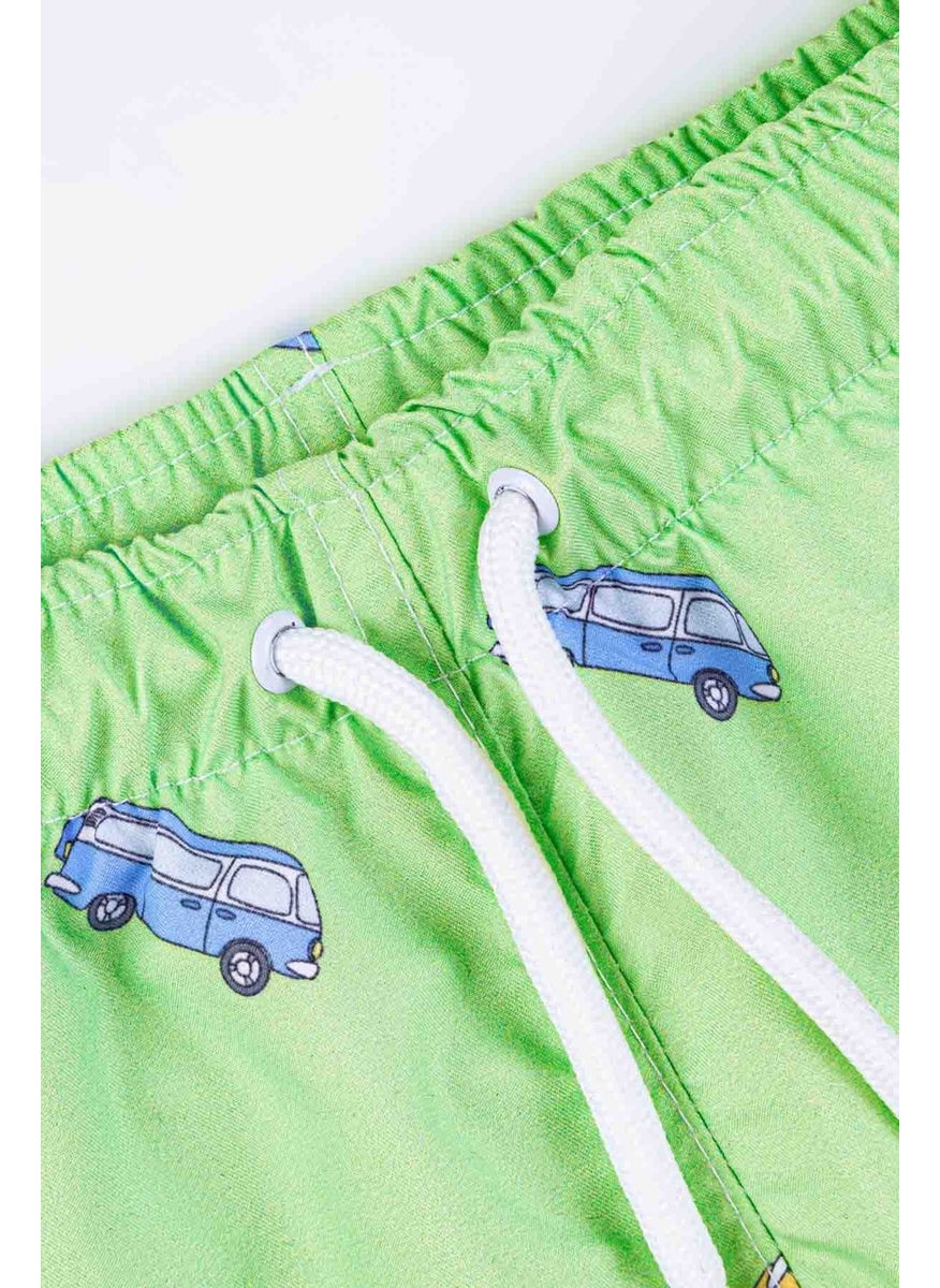 Gold Class Kidswear Boys Car Patterned Green Swim Shorts  - Image 3