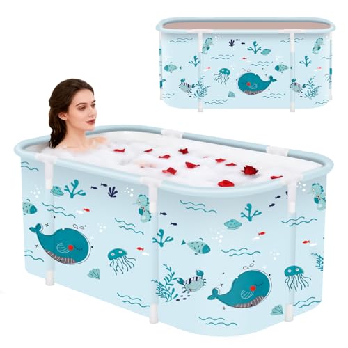 JSQBSECL Portable Foldable Bathtub,Foldable Soaking Bathtub for Adults, Freestanding Bathtubs, Hot Bath Tub, Ice Bath, Family Bathroom SPA Tub 47.2x19.7x21.7inch (Fish) - Image 1