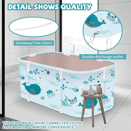 JSQBSECL Portable Foldable Bathtub,Foldable Soaking Bathtub for Adults, Freestanding Bathtubs, Hot Bath Tub, Ice Bath, Family Bathroom SPA Tub 47.2x19.7x21.7inch (Fish) - Image 5